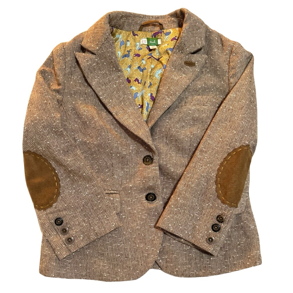 Anthropology Ett Twa Brown Tweed Blazer, Elbow Patches, Academic